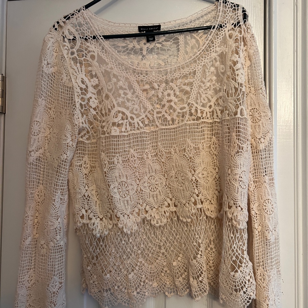 Crochet Lace Long-Sleeve Top